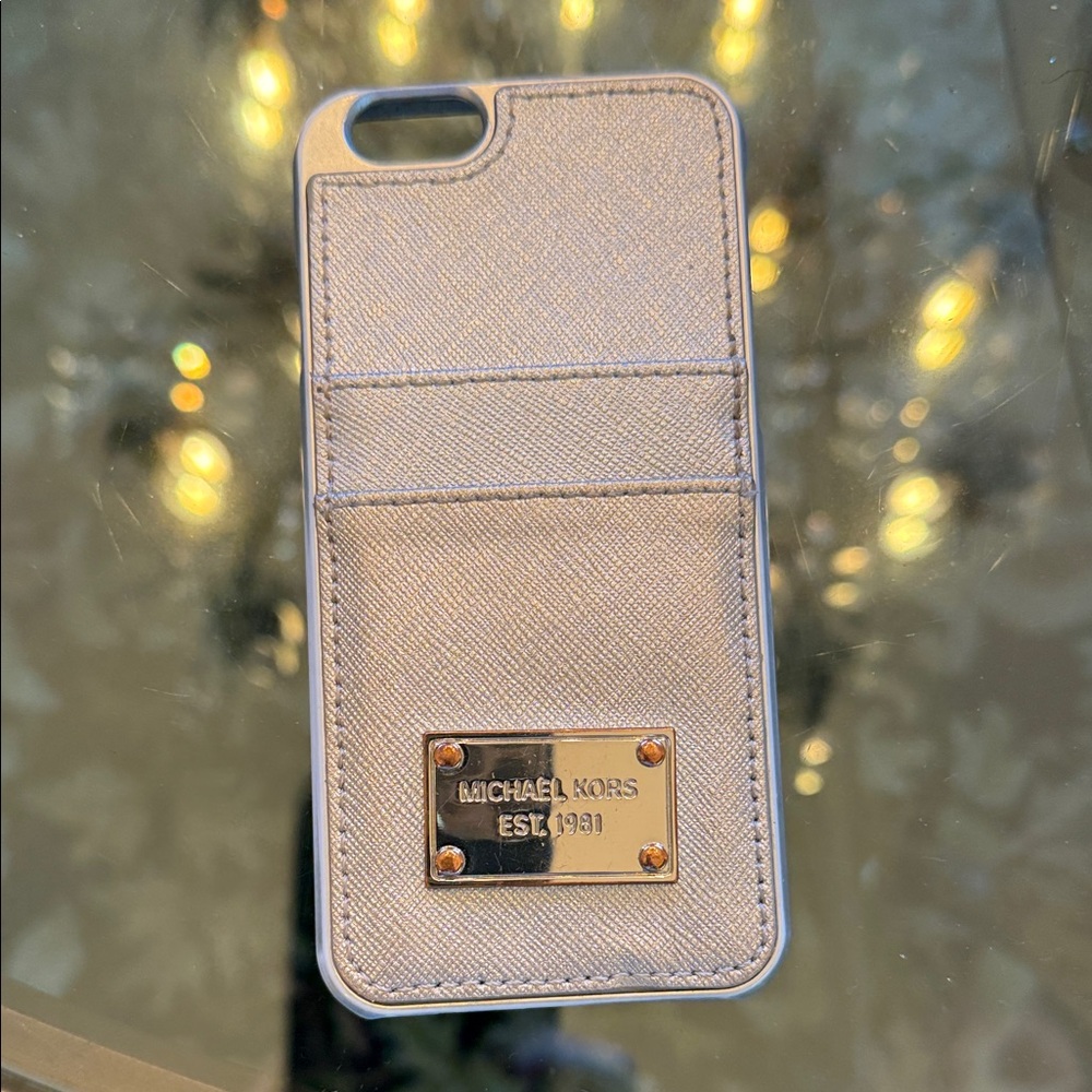 Michael Kors Metallic Silver Phone Case with card holder sleeves
